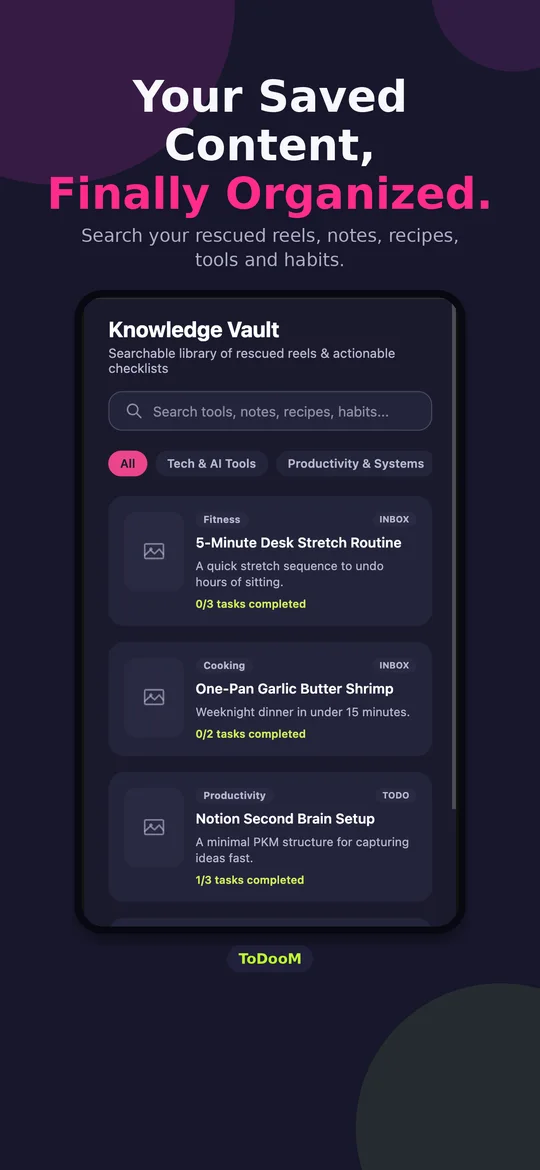 Knowledge Vault with search and category filters